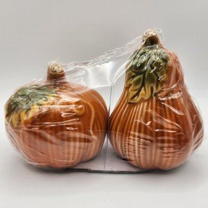 New Pumpkin Squash Gourd Salt & Pepper Shakers 3" Orange Autumn Thanksgiving